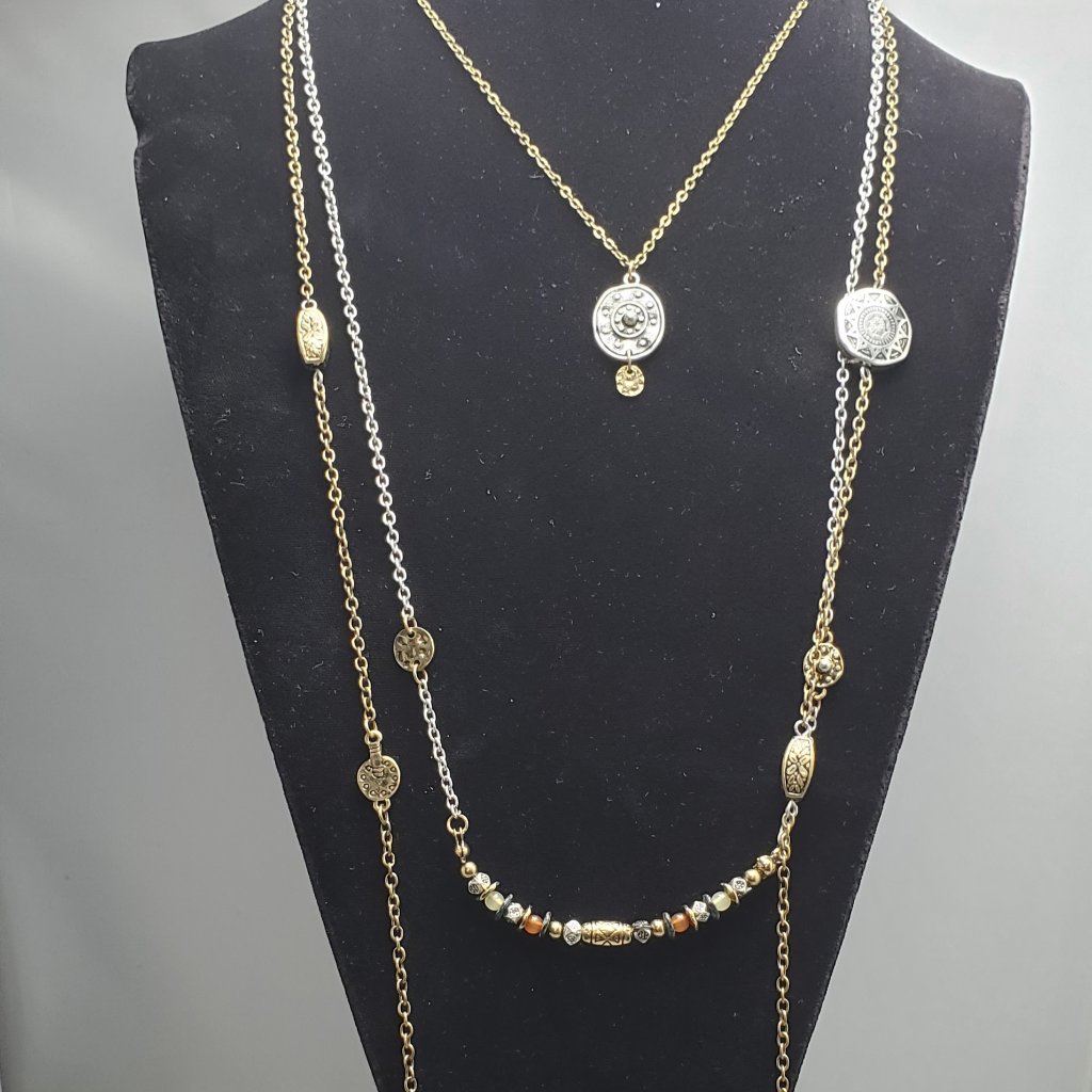 Ruff Hewn Bohemian Style Gold Silver Multi Strand Necklace